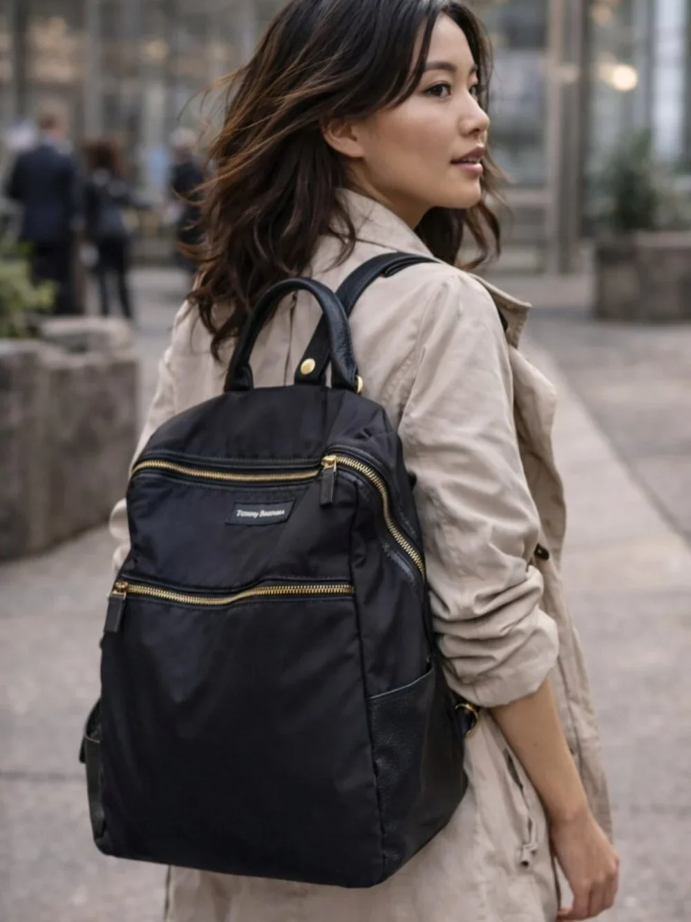Tommy Bahama Black Nylon & Faux Leather Backpack – Everyday Travel Bag